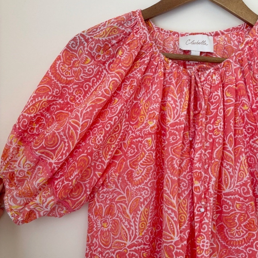 Cleobella Coral Blossom Block Print Blouse Medium Summer Boho - Picture 4 of 9